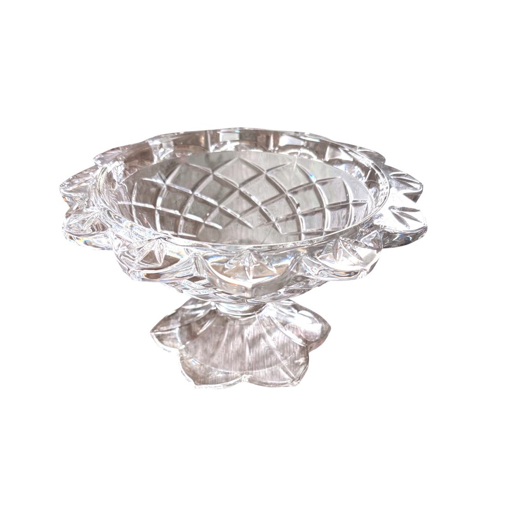 Teleflora 24% Lead Crystal Compote Pedestal Dish USA Diamond Cut 4.5 inch Bowl
